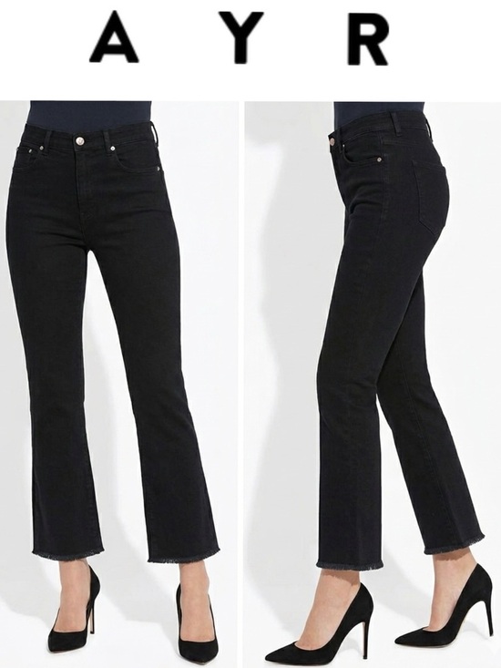AYR Denim - AYR The Pop Black High Rise Straight Leg Jeans Raw Hem Cropped Short 34 S Short
